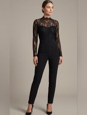 5 For $25✨️ Womens Size Small Black Jumpsuit Lace Longsleeve Romper 1 Piece